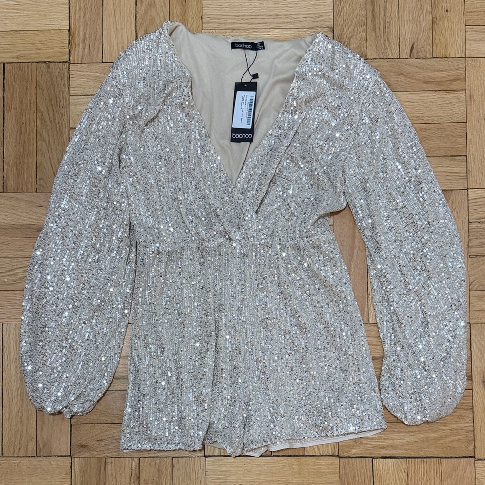 Boohoo Glittering Silver Sequin Playsuit